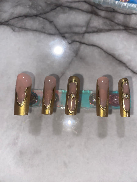 Press On Nails-Gold Nude