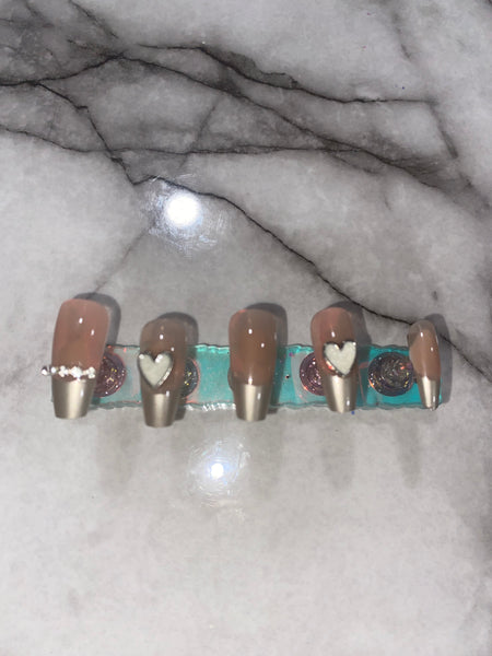 Press On Nails-Gold tip Hearts