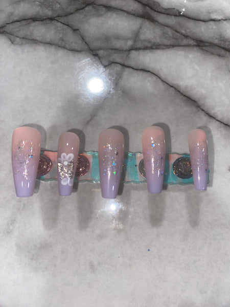 Press On Nails-Purple butterfly